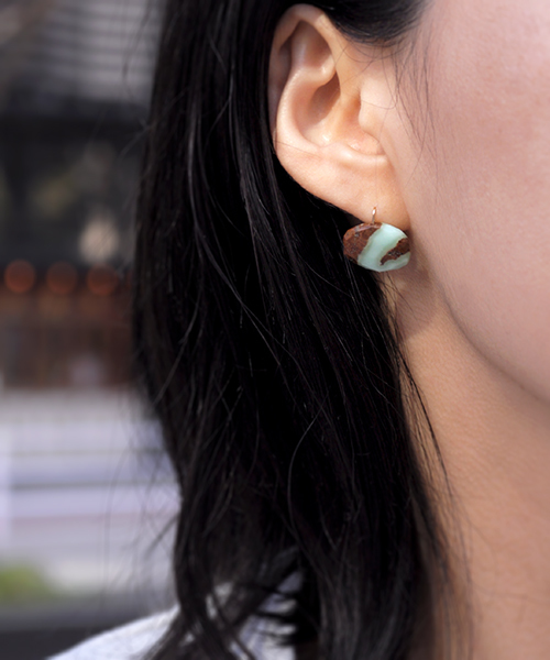 ピアス 「anq.」K10・ OneStoneピアス(ターコイズ、アクアマリン、ラピスラズリ、スモーキークォーツ、オニキス、クリソプレイズ)の画像
