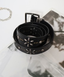 スタッズレザーベルト フラワースタッズ ギャリソンベルト 40mm 本革 レザーベルト