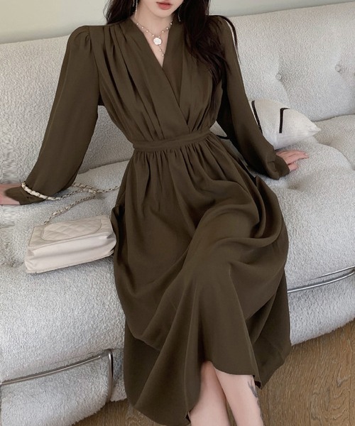 新品タグ付き⭐️「23区L」ブラウンVネック ロングワンピース ワンピース Vネックワンピース : ZOZOTOWN Yahoo!店 - 通販 - Yahoo