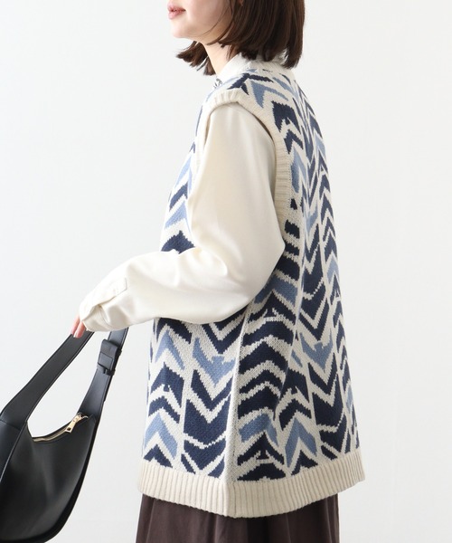 ベスト ジレ EMAGO ヘリンボーン鳥ジャガードベスト レディース Emago ベスト ジレ EMAGO ヘリンボーン鳥ジャガードベスト