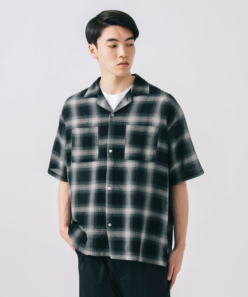 BEAMS HEART シャツ シアー オンブレーチェック メンズ
