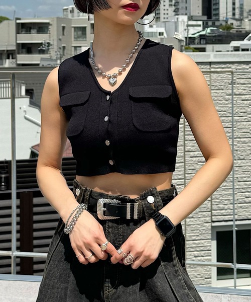 PAGEBOY ニット セーター Vネックショートノースリーブニット