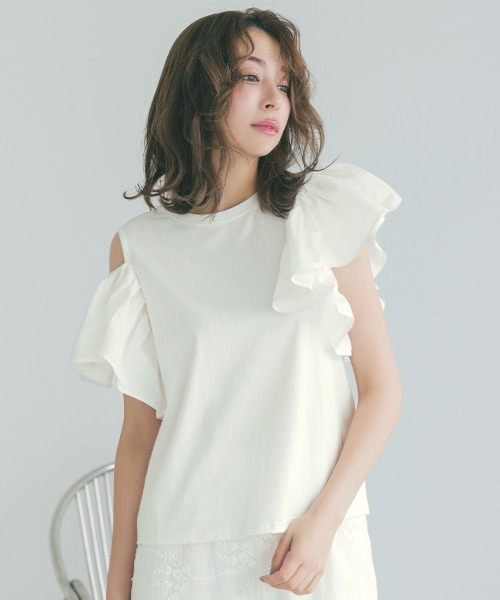 DONOBAN tシャツ フリルショルダーTee レディース : ZOZOTOWN