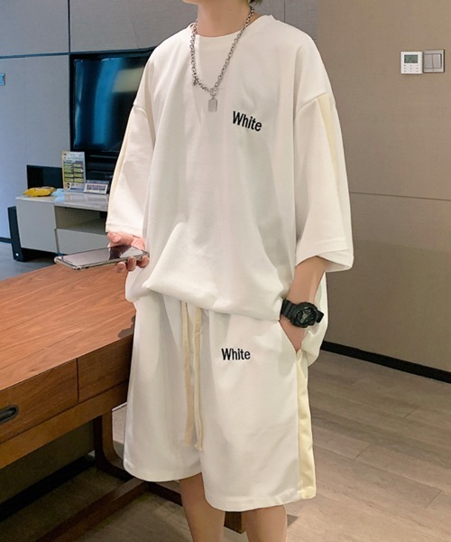 tシャツ 「NOWLE」サマースウェット ビッグシルエット 半袖 カットソー＆ サマースウェット ワイド ハーフパンツ セットアップ メンズ | NOWLE | 18