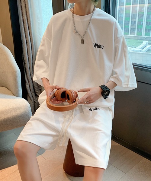 tシャツ 「NOWLE」サマースウェット ビッグシルエット 半袖 カットソー＆ サマースウェット ワイド ハーフパンツ セットアップ メンズ | NOWLE | 21