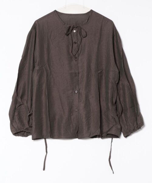 ブラウス シャツ ストライプフェブリックリネンブラウス レディース Didot.showroom ブラウス シャツ ストライプフェブリックリネン