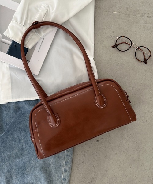 【美品】コンテブルー　トートバッグ　ブラウン　ハンドバッグ　ボストンバッグ ハンドバッグ ロングハンドル ボストンバッグ PUフルートバッグ