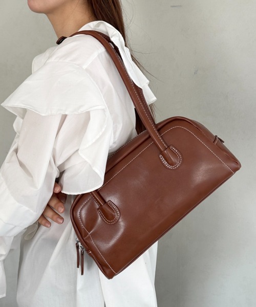 ハンドバッグ ロングハンドル ボストンバッグ PUフルートバッグ