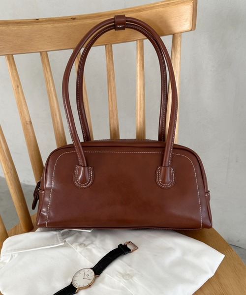 ハンドバッグ ロングハンドル ボストンバッグ PUフルートバッグ