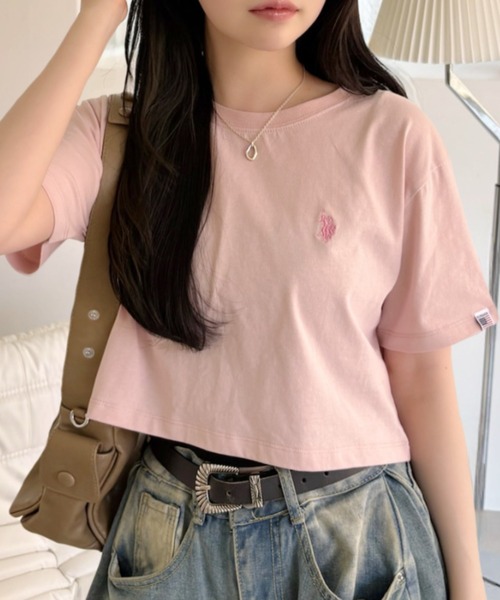 ODI ET AMO 売れ筋商品|||オーディー エト アモー Tシャツ トップス レディース Polo shirts Grey U.S. POLO ASSN. tシャツ Ada.別注 // ASSN クロップド