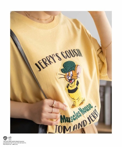 トムとジェリー　タフィー　レディース　Tシャツ　半袖　サガラ刺繍　洋服 公式】トムとジェリー サガラ刺繍半袖Tシャツ レディース（T