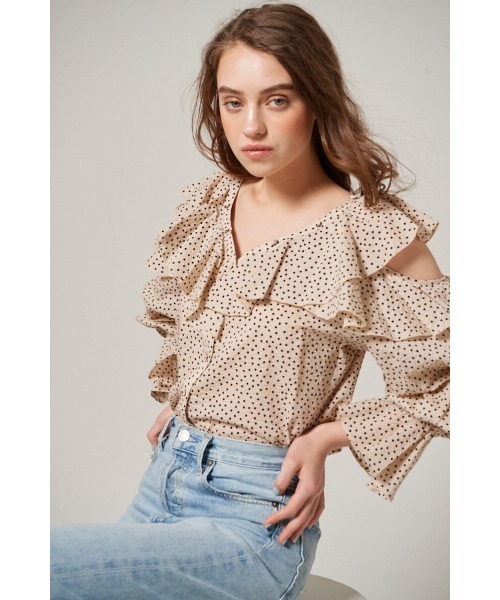 ブラウス シャツ Cold Shoulder Long-Sleeved Blouse コールドショルダー長袖ブラウス レディース