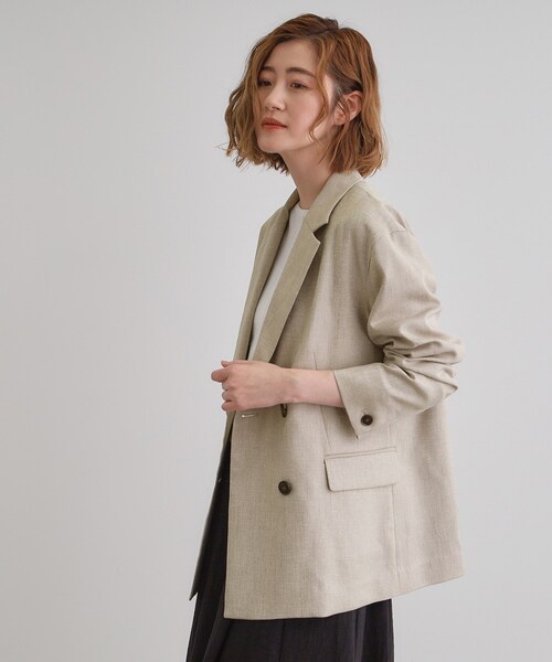 grove【春夏】洗濯機で洗える ダブル ワイド リネンライク 濃紺 スーツ grove ジャケット テーラードジャケット 「洗える」リネンライク