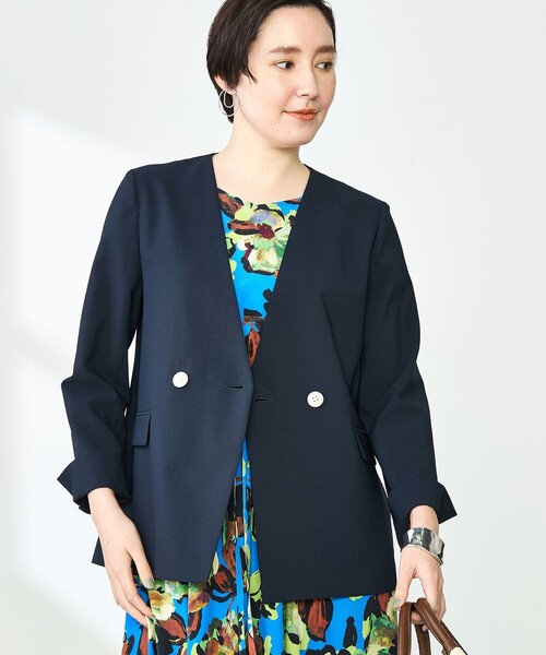 NOLLEY'S 美品　ノーカラー　ジャケット アウター　ネイビー 38 中古・古着通販】NOLLEY'S (ノーリース) ウォッシャブルオックス