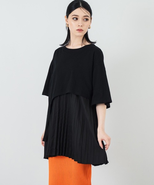 tシャツ プリーツドッキングジャージィー / Tシャツ / S レディース ZUCCa（ズッカ）の「プリーツドッキングプリントT / Tシャツ / S