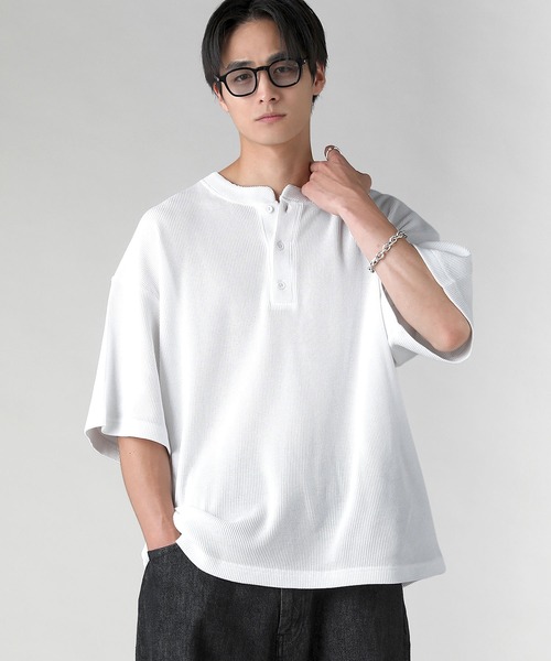 未使用 nanamica レーヨン コットン ヴィンテージ加工 Tシャツ M EPIC tシャツ ヴィンテージ加工半袖ヘンリーネックTシャツ メンズ
