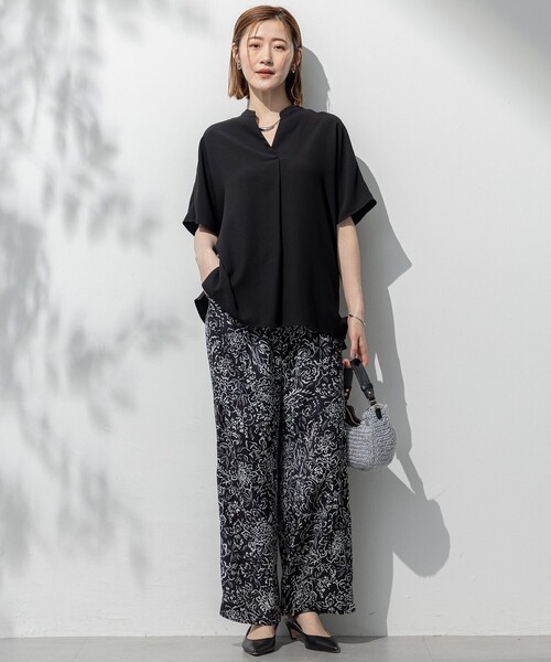 23区【UVカット/接触冷感】ストレッチジョーゼット バンドカラー カットソー 23区｜【吸水速乾/UVカット/接触冷感】ストレッチジョーゼット