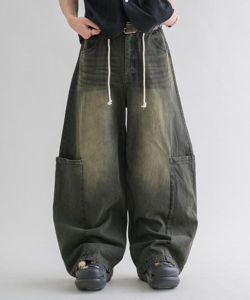 ワイドパンツ ジーンズ 「EPNK」Large pocket easy denim pants