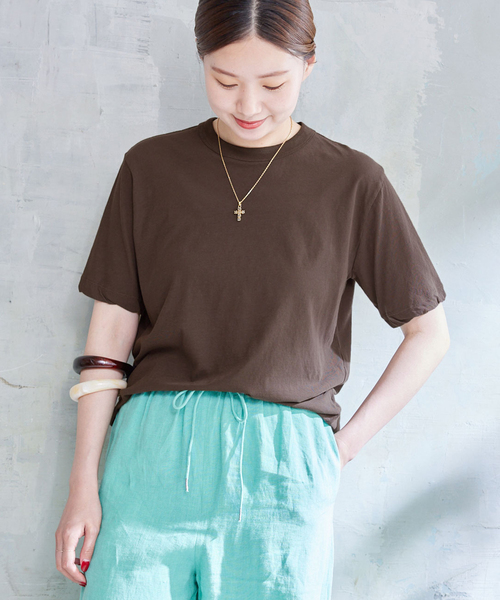 「IENA」 「ATON」半袖Tシャツ FREE ウッド レディース
