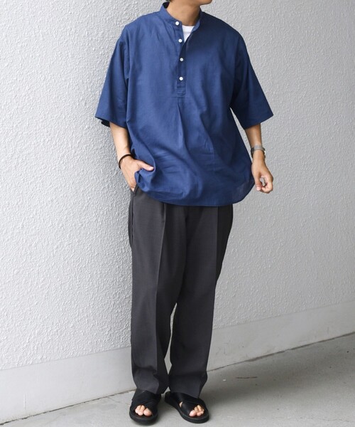 SHIPS any シャツ any: コットン/リネン バンド スキッパー ハーフ
