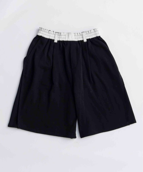 メゾンスペシャル スウェット ハーフパンツ 総ゴム 前開き タック 黒 洗濯可能 MAISON SPECIAL（メゾンスペシャル） ワイドパンツ スウェットパンツ