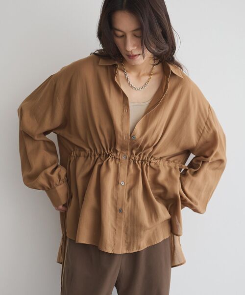67 nowos / ロクシチノーウォス | 楊柳 コットン ブラウス シャツ | ブラウン | レディース NOLLEY'S（ノーリーズ） ブラウス シャツ ウォッシャブル楊柳ギャザー