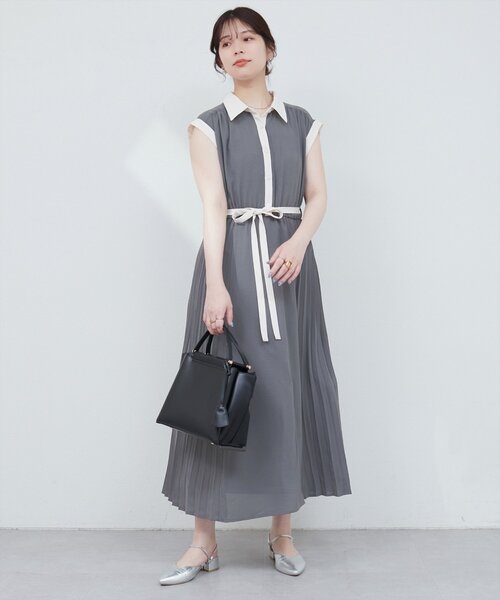 「natural couture」 半袖ワンピース FREE チャコールグレー レディース_画像5