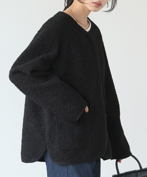 itto ジャケット ノーカラージャケット 軽量もこもこボアノーカラー