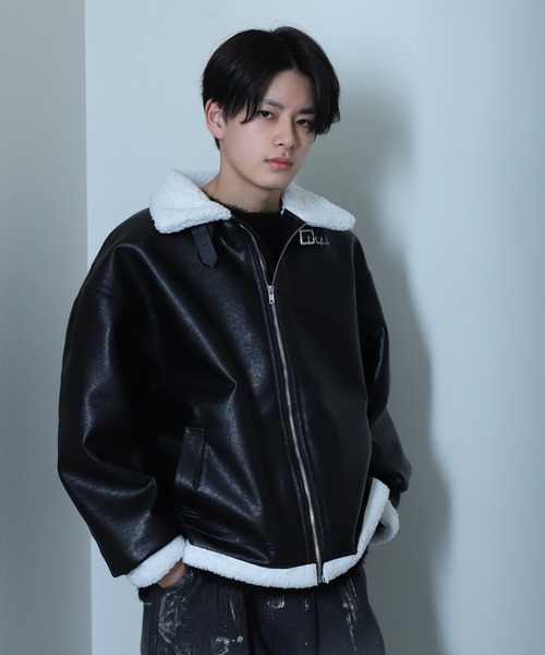 激レア✨リアルムートン　ダブルフェイスフライトジャケット　総柄　ボンバー　G1 極美品 90s レザー フライトジャケット 牛革 リアルムートン ボア襟 M