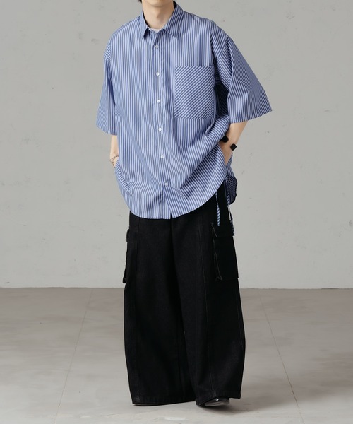 「epnok」 7分袖シャツ LARGE ブルー メンズ_画像8