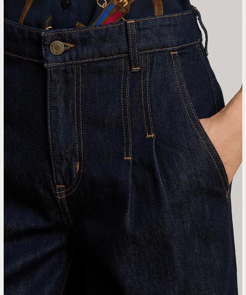 ワイドパンツ ジーンズ デニム デニムパンツ プリーテッド ハイライズ ワイドレッグ ジーンズ レディースの画像