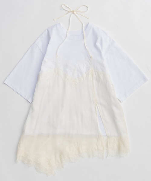 tシャツ 「PRE-ORDER」Lace Docking Layered TEE/レースドッキングレイヤードTEE レディース メンズの画像