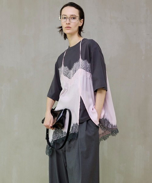 tシャツ 「PRE-ORDER」Lace Docking Layered TEE/レースドッキングレイヤードTEE レディース メンズの画像