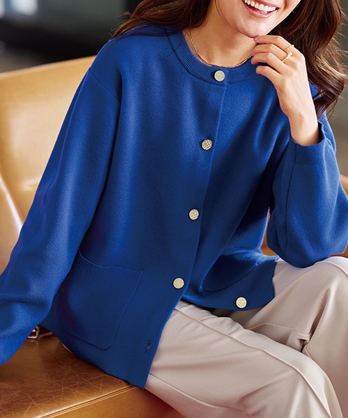 BELLUNA PLUS（ベルーナプラス） カーディガン 金ボタン使いニット