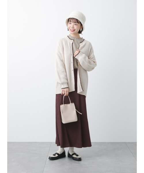 「ehka sopo」 ニットカーディガン フリ- ベージュ レディース_画像3