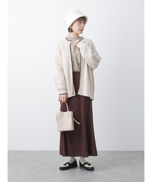 「ehka sopo」 ニットカーディガン フリ- ベージュ レディース_画像5