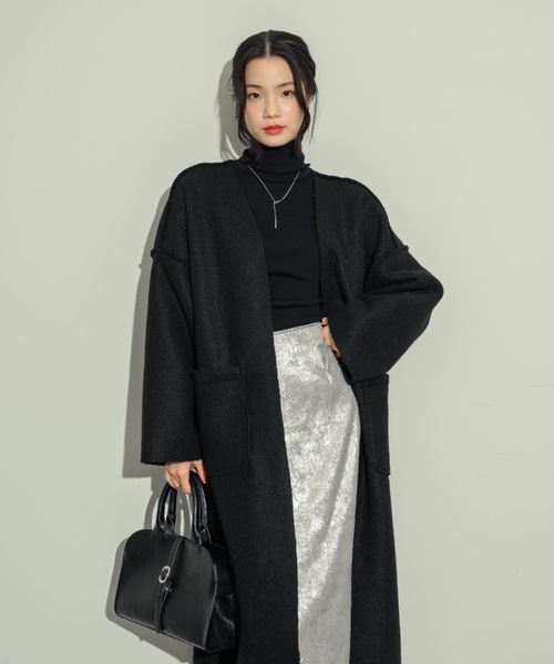 「NEUNA」 ノーカラーコート FREE アイボリー レディース_画像3