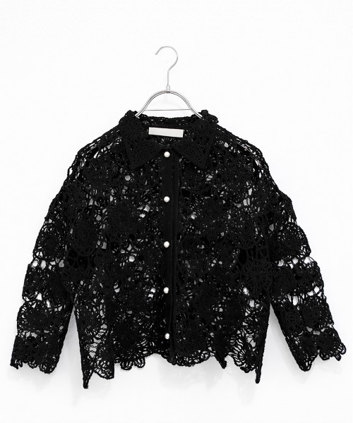 カーディガン crochet knit jacket レディース