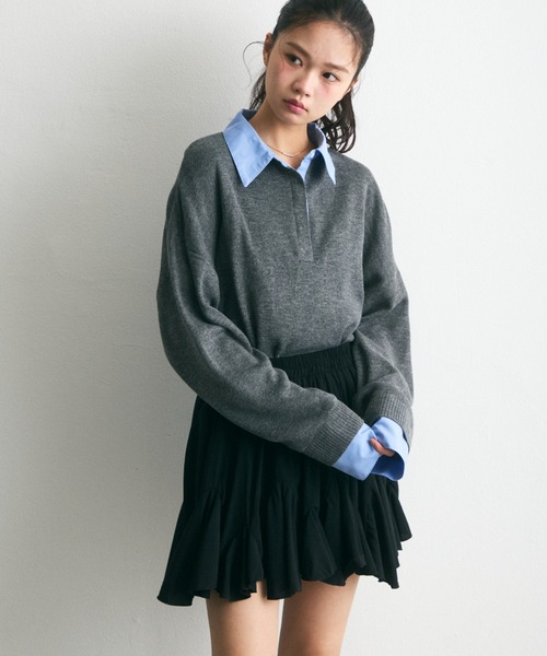 sheller シェリエ ポロニット ニットトップス　ニット　セーター　Tシャツ krahe（クレーエ） ニット セーター シャツドッキングポロ襟ニット