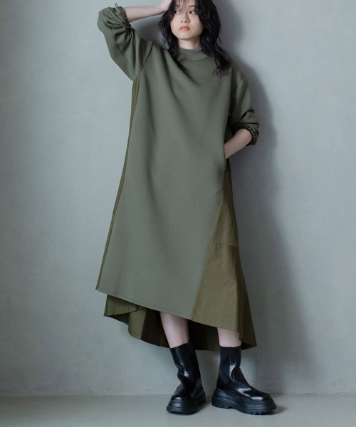 「MARECHAL TERRE」 長袖ワンピース MEDIUM カーキ レディース_画像9
