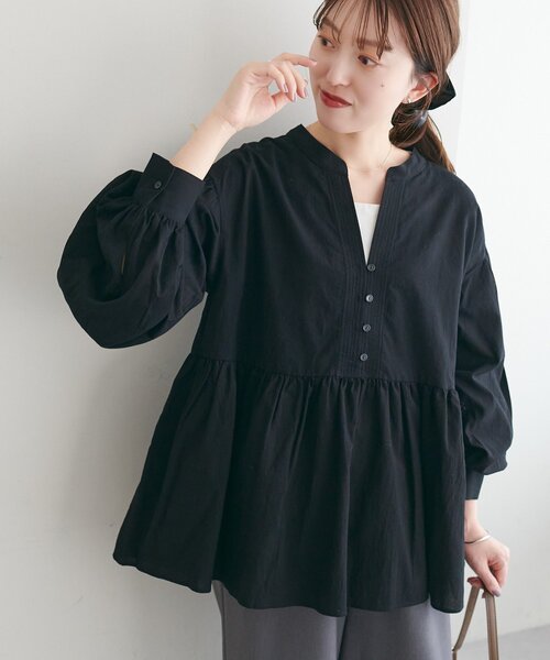deres / デレス | cotton drape blouse コットン プルオーバーブラウス シャツ | F | ブラック | レディース Discoat（ディスコート） ブラウス シャツ 「Noka」ステッチ使い
