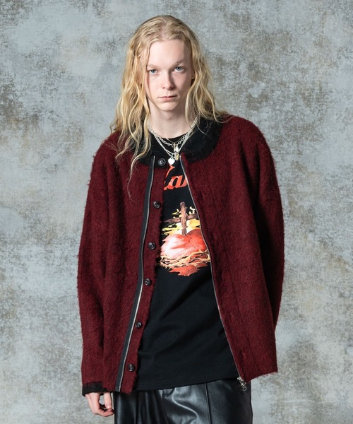 「glamb」 カーディガン L ワイン メンズの画像