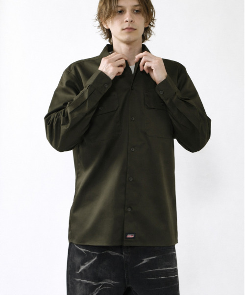 knosis ワークシャツ　カーキ　XL POCKET-DETAIL COTTON SHIRT ポケット付き コットンシャツ ダーク