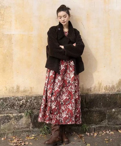 2ly2 ワンピース ワンピース レディース ロング 花柄 総柄 長袖 フレア