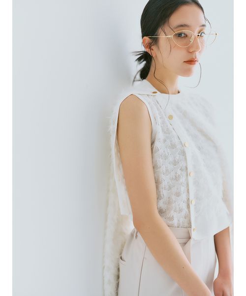 タンクトップ ノースリーブ カットジャガードノースリニット レディースの画像