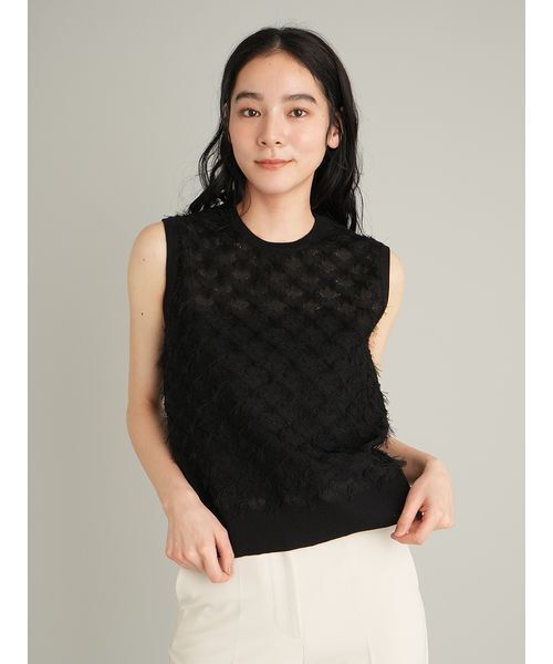 タンクトップ ノースリーブ カットジャガードノースリニット レディースの画像