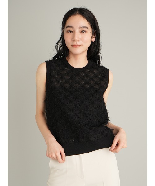タンクトップ ノースリーブ カットジャガードノースリニット レディースの画像