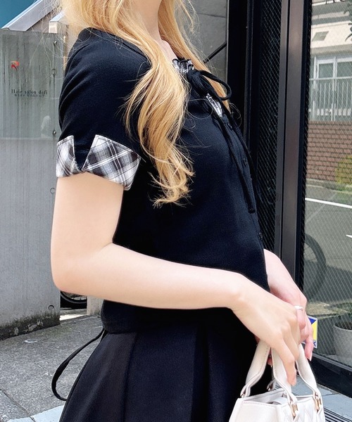 INGNI（イング） tシャツ 半袖 チェックレイヤード風リブトップス