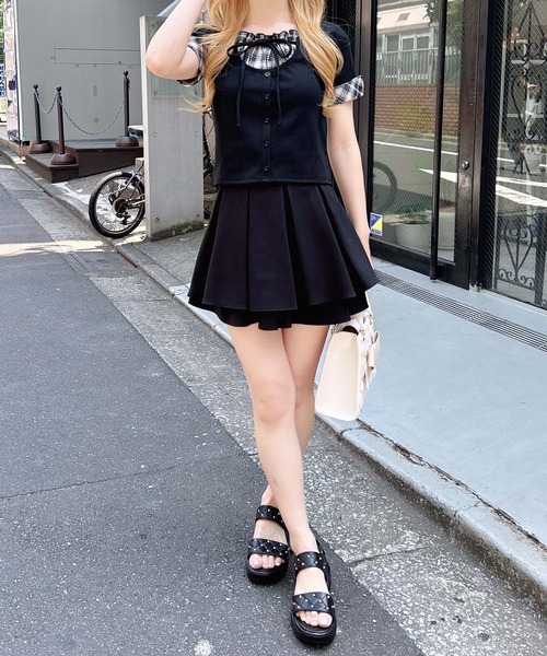 INGNI（イング） tシャツ 半袖 チェックレイヤード風リブトップス