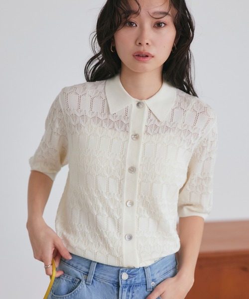 「RUIRUE BOUTIQUE」 ニットカーディガン L ネイビー レディース_画像3